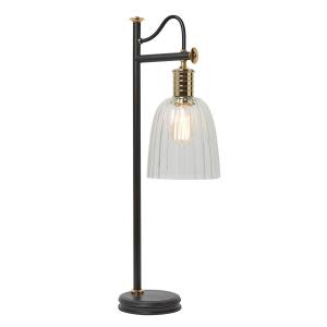 Lampe à poser en métal et verre, noir et doré