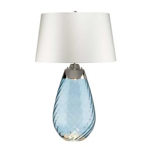 Lampe à poser en verre - bleue et argentée, Abat-jour blanc…