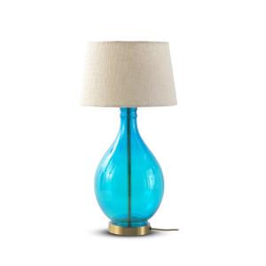 Lampe à poser en verre cristal bleu avec abat-jour en coton…