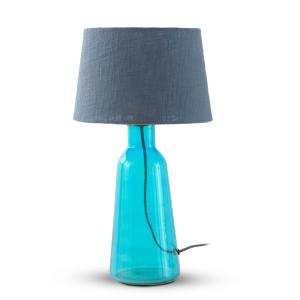 Lampe à poser en verre cristal bleu avec abat-jour en coton…