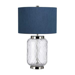 Lampe à poser en verre et abat-jour en faux soie bleu H : 5…