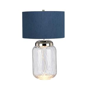 Lampe à poser en verre et abat-jour en faux soie bleu H : 6…