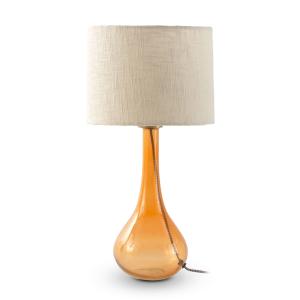 Lampe à poser en verre orange avec abat-jour en coton blanc