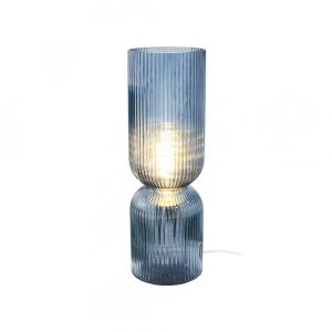 Lampe à poser en verre strié bleu