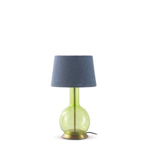 Lampe à poser en verre vert avec abat-jour en coton bleu