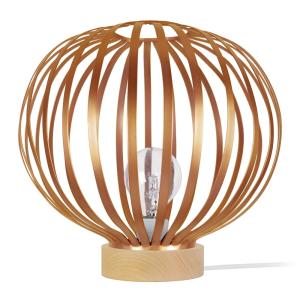 Lampe  à poser globe  H35cm bois abat-jour métal  cuivre
