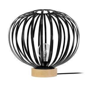 Lampe  à poser globe  H35cm bois abat-jour métal  noir
