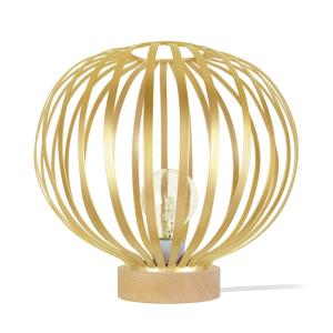 Lampe  à poser globe  H35cm bois abat-jour métal  or