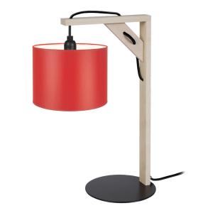 Lampe à poser métal bois naturel abat-jour tissu rouge