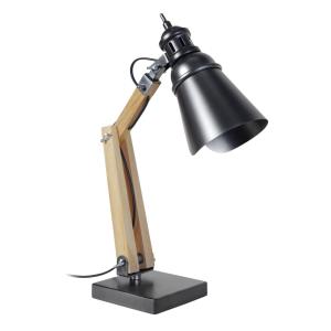 Lampe à poser métal bois naturel H66cm Abat-jour anthracite…