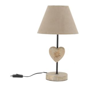 Lampe à poser métal H40 cm avec pied décor cœur en bois pat…