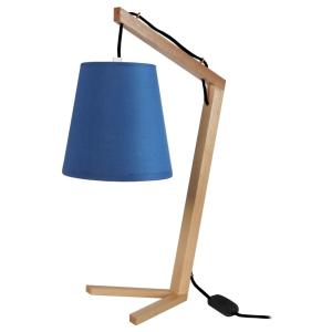 Lampe à poser pied bois H51cm naturel;Abat-jour: bleu