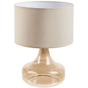 Lampe à poser pied en verre beige-doré et abat jour beige 3…