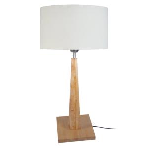 Lampe a poser ronde bois naturel et ècru D35xP35xH54 cm