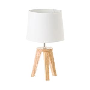 Lampe à poser trépied bois et abat-jour blanc H33,5cm