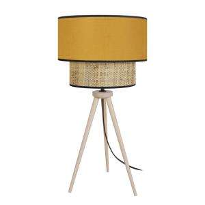 Lampe à poser tripied  bois naturel abat-jour tissu jaune m…