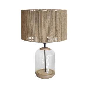 Lampe à poser verre transparent bois naturel Abat-jour fice…