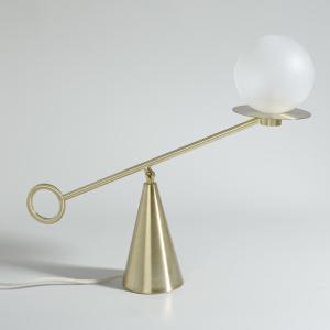 Lampe articulée en acier doré et globe en verre opaque
