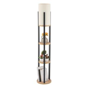 Lampe avec 3 étagères rondes H135 cm - Effet Bois et noir