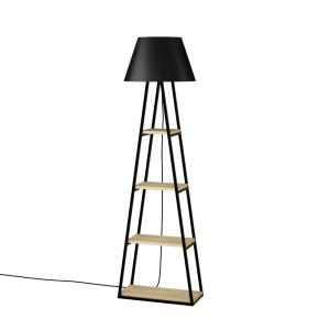 Lampe avec 4 étagères H165 cm - Effet Bois et noir