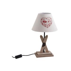 Lampe avec pied en bois décor ski (lot de 2)