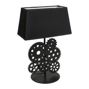 Lampe bois noir tissu rouages