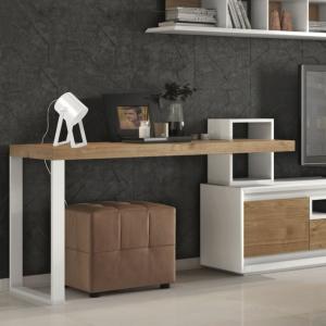 Lampe bureau bois  H30cm ivoire;Abat-jour: alu