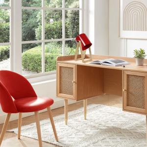 Lampe bureau bois  H30cm naturel;Abat-jour: alu