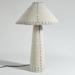 Lampe conique en jonc de mer tressé surpiqué noir