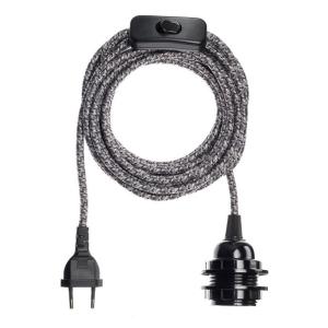 Lampe corde motifs gris cordon coton tissé 4,5m