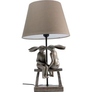 Lampe couple de lapins en polyrésine et lin