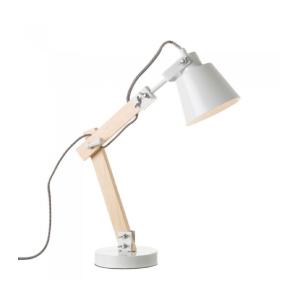Lampe de Bureau Métal Blanc et Bois - Hauteur 43cm