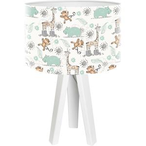 Lampe de chevet enfant trépied blanc abat jour vert et beig…
