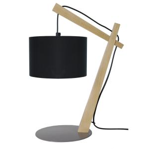 Lampe de chevet ronde bois naturel et noir D16xP16xH35 cm