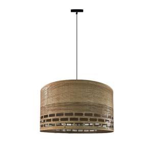 Lampe de plafond en bois foncé et tissu naturel