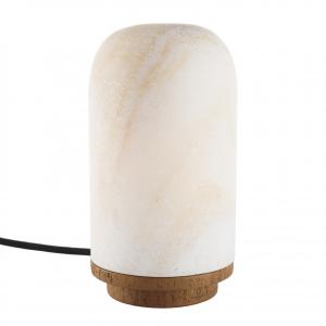 Lampe de table 10x10cm en pierre naturelle d'onyx et teck