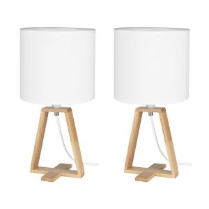 Lampe de Table (2 uds) E27 Style Nordique Bois Naturel Text…