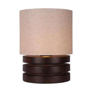 Lampe de table avec pied en placage chêne et abat jour beig…