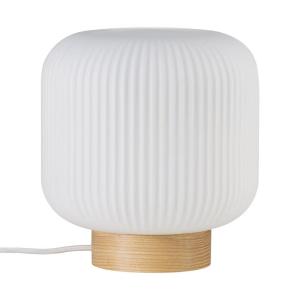 Lampe de table avec socle en bois et abat-jour en verre
