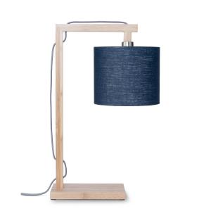 Lampe de table bambou abat-jour lin bleu denim, h. 47cm