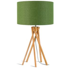 Lampe de table bambou abat-jour lin vert forêt, h. 59cm