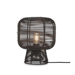 Lampe de table bambou abat-jour rotin noir, h. 30cm