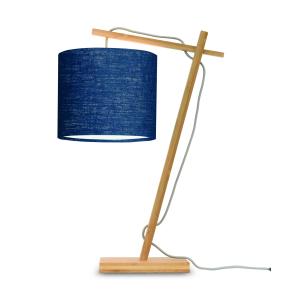 Lampe de table bambou/lin bleu H46cm