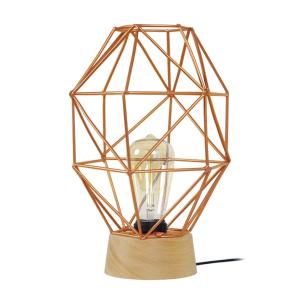 Lampe de table bois naturel abat-jour métal cuivre