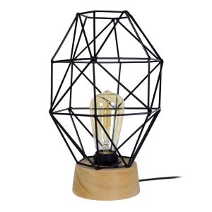 Lampe de table bois naturel abat-jour métal noir