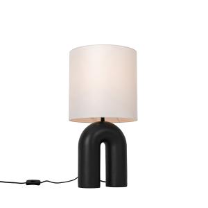 Lampe de table design noire abat-jour en lin blanc