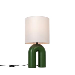 Lampe de table design verte abat-jour en lin blanc