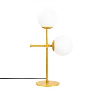 Lampe de table dorée 2 lumières avec sphères en verre blanc…
