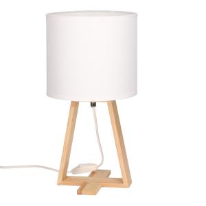 Lampe de table en bois blond et textile blanc