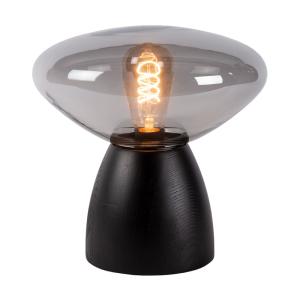 Lampe de table en bois de chêne et verre fumé noir